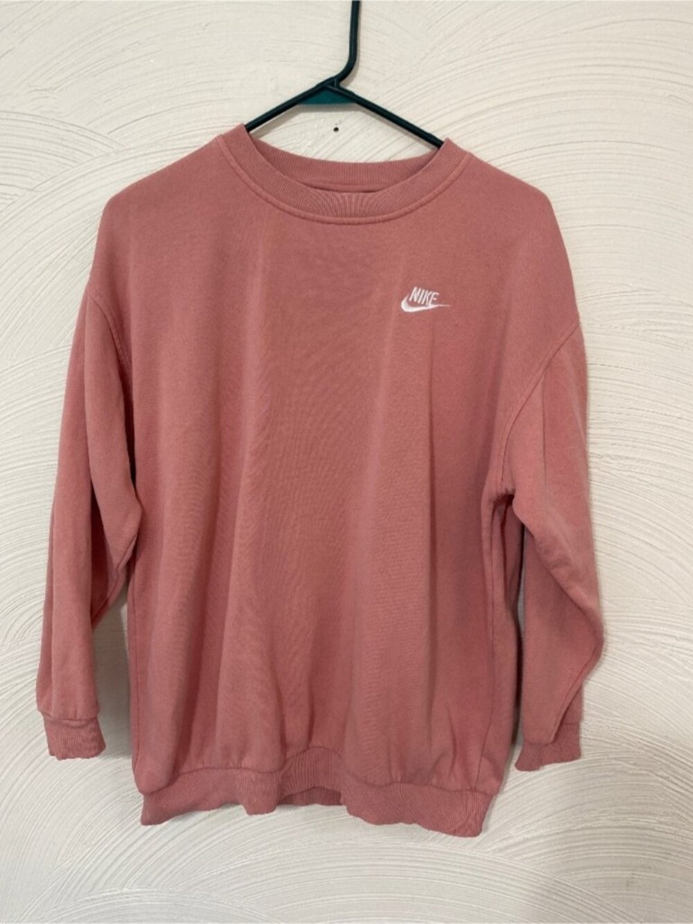 Pink womens sweater white Nike swoosh sweat shirt